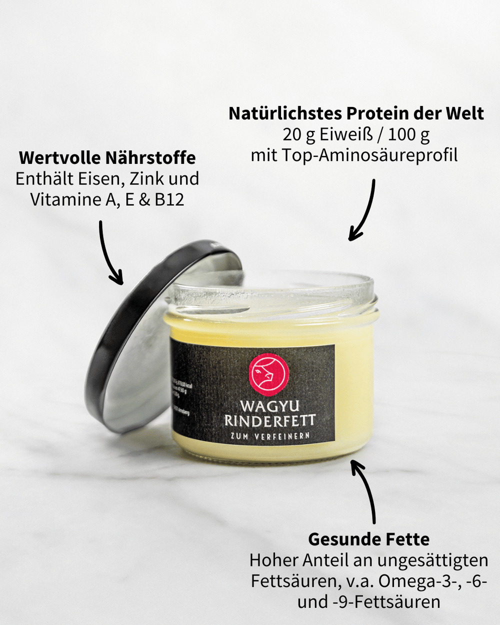 Hoher Anteil ungesättigter Fettsäuren im Wagyu Fett